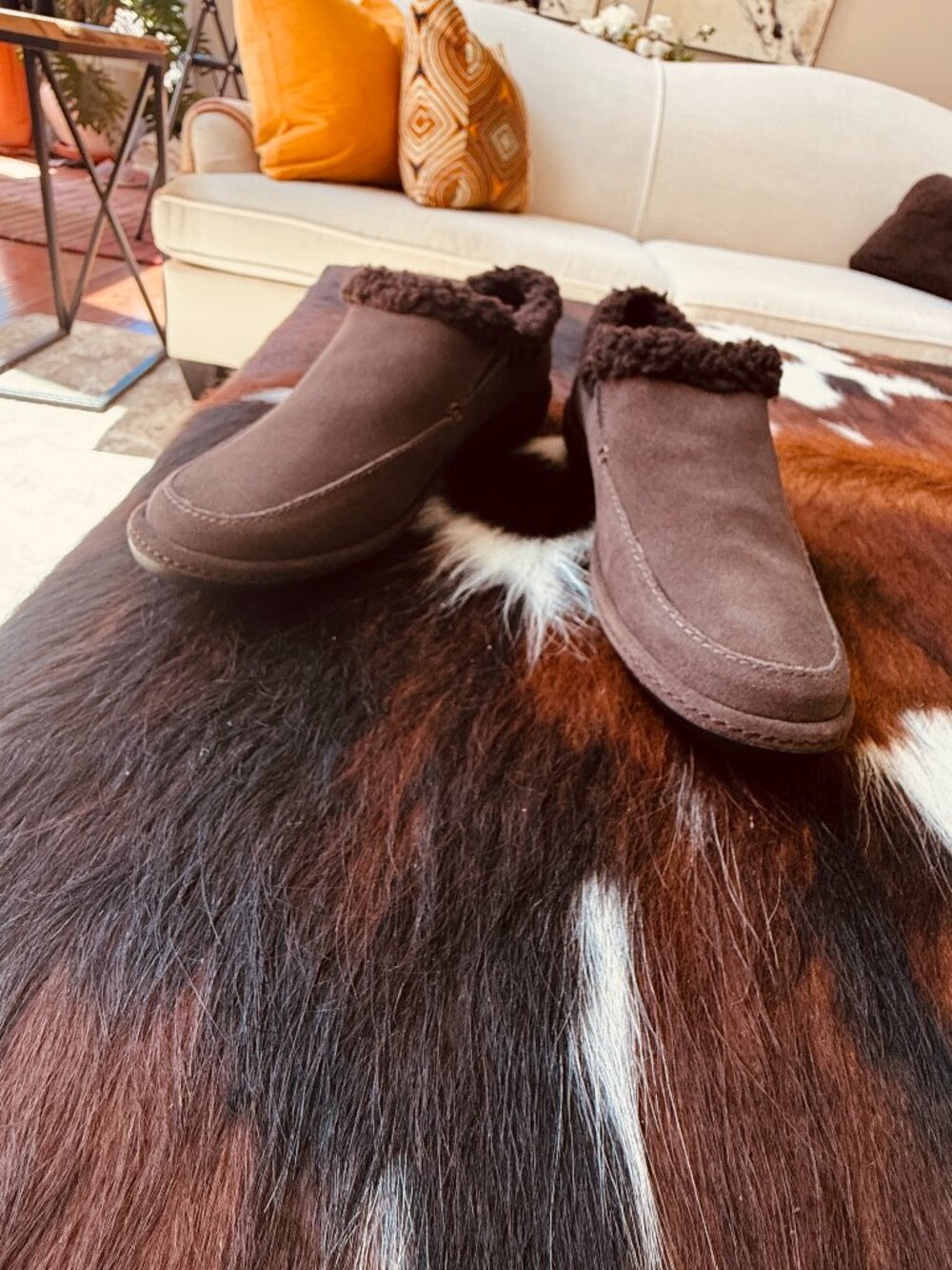 Lands End Womens Chocolate Brown Suede Sherpa Lined  Loafers Sz 7